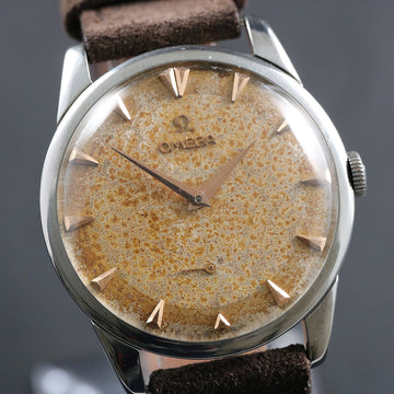 Omega 2748 with amazing patina dial from 1954 in stainless steel with caliber 266
