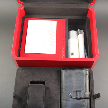 Cartier Jumbo Red Roadster watch box with leather pouch and accessories