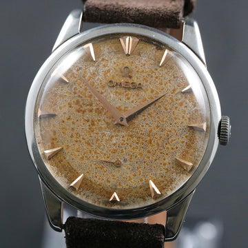 Omega 2748 with amazing patina dial from 1954 in stainless steel with caliber 266