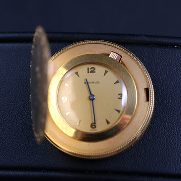 Benrus gold coin case travel clock – 18k YG - Serviced