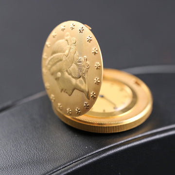 Benrus gold coin case travel clock – 18k YG - Serviced