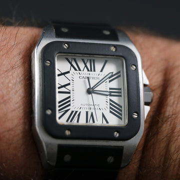 Cartier Santos 100 with ref W20121U2 – Stainless Steel and Rubber – Full set