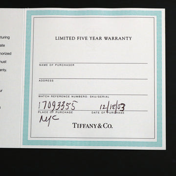 Tiffany Mark Coupe Date – Ref 17093355 – Quartz- 2003 – 1 owner – Full Set