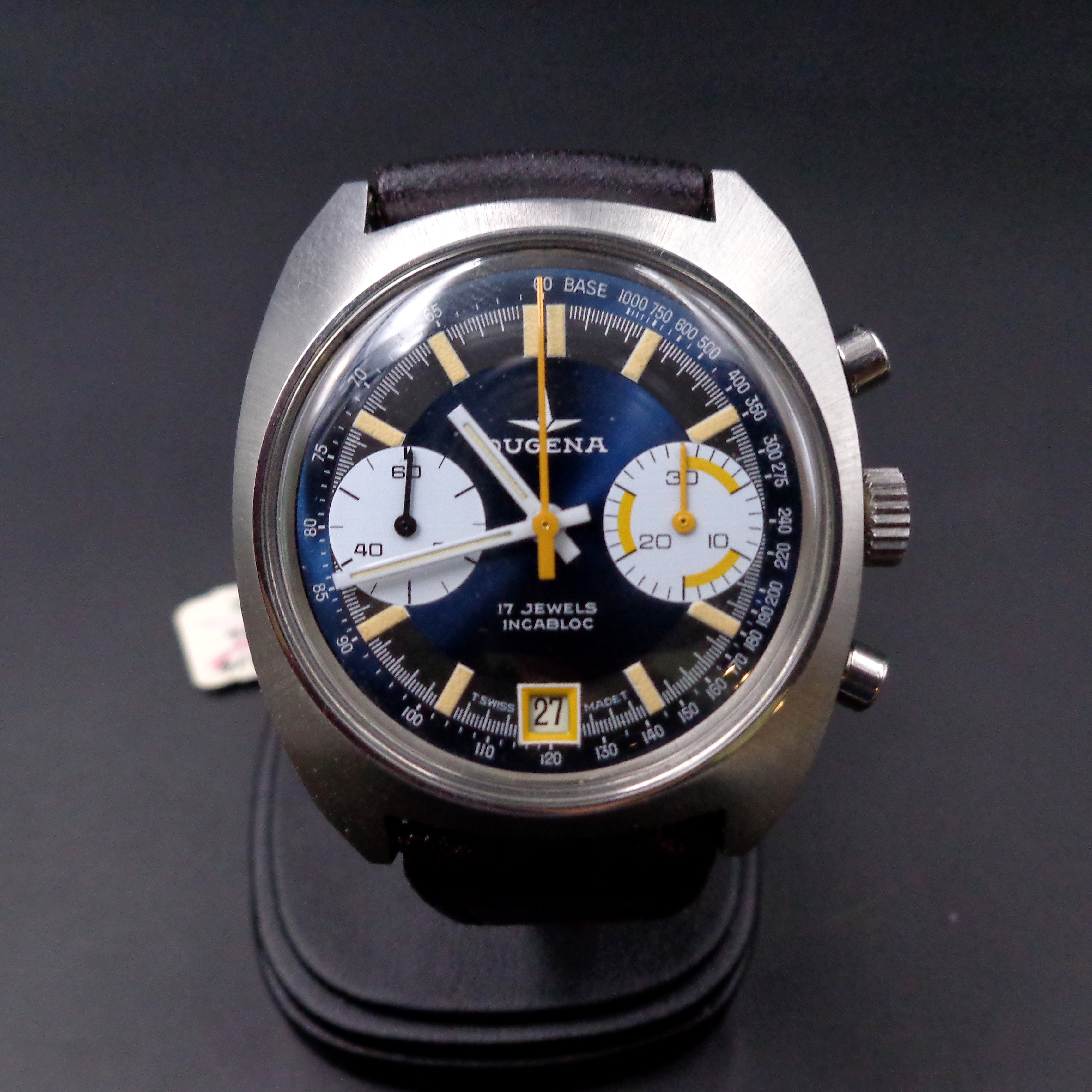 Cadran Chronographe Dugena Valjoux 7733 - Années 1970 - Noir - Suisse - Occasion Pour Collectionneurs