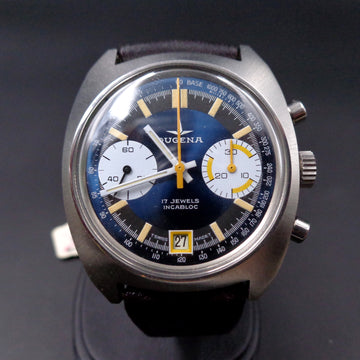 Dugena chronograph NOS with caliber Valjoux 7733 in SS