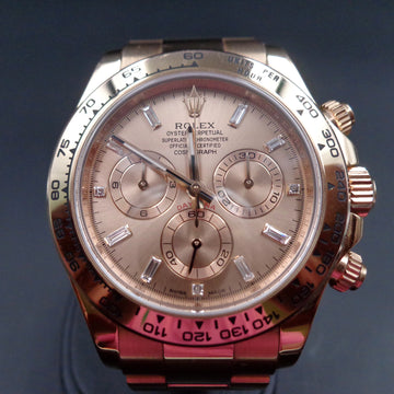 Rolex Cosmograph Daytona Rose Everose Gold 116505 with chocolate dial and baguette diamonds