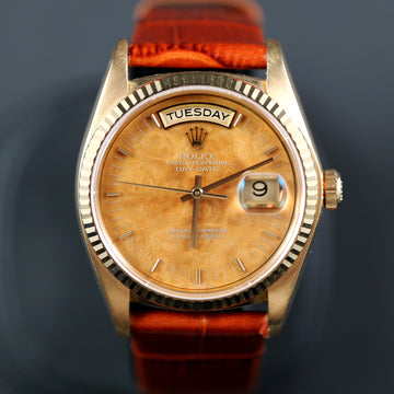 Rolex Oyster Perpetual Day-Date in 18K YG with Wood Dial from 1981- Ref 18038