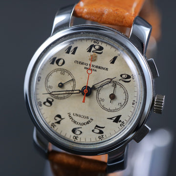 Cuervo y Sobrinos chronograph with manual winding movement in stainless steel