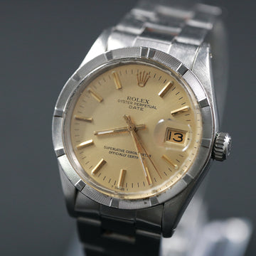 Rolex Oyster Perpetual Date Engine Turned Bezel with ref 1500 from 1974 with caliber 1570