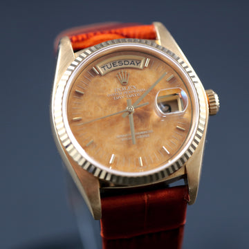 Rolex Oyster Perpetual Day-Date in 18K YG with Wood Dial from 1981- Ref 18038