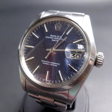 Rolex Oyster Perpetual Date with ref 1500 from IV/1970 with blue patina dial with caliber 1570