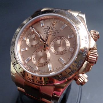 Rolex Cosmograph Daytona Rose Everose Gold 116505 with chocolate dial and baguette diamonds