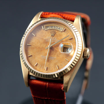 Rolex Oyster Perpetual Day-Date in 18K YG with Wood Dial from 1981- Ref 18038