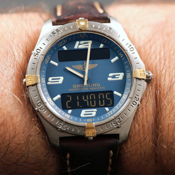 Breitling Aerospace ref F65362 in titanium with blue dial – Full Set