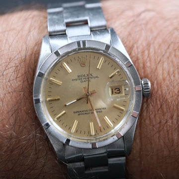 Rolex Oyster Perpetual Date Engine Turned Bezel with ref 1500 from 1974 with caliber 1570