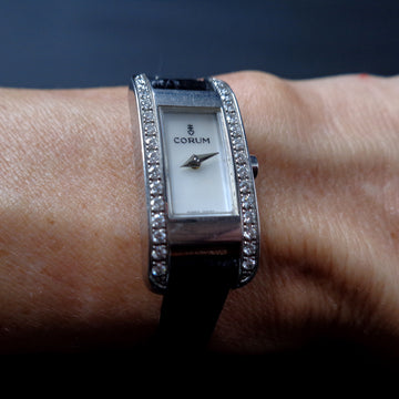 Corum Steel with MOP dial and Diamonds bezel with ref 130.352.47 with quartz movt
