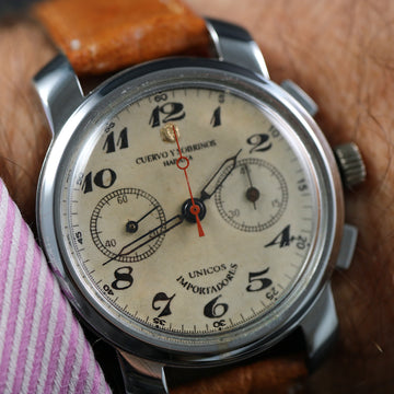 Cuervo y Sobrinos chronograph with manual winding movement in stainless steel