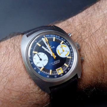 Dugena chronograph NOS with caliber Valjoux 7733 in SS