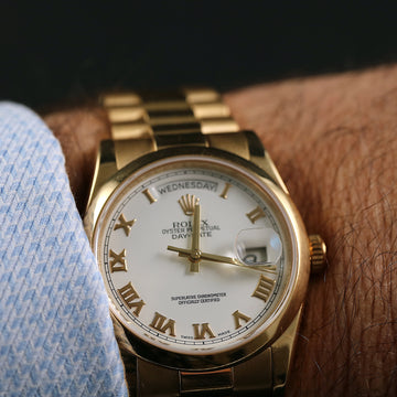 Rolex Oyster Perpetual Day Date President Ref 118208 in 18K yellow gold with enamel dial from 2016 - Full Set