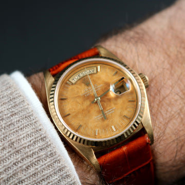Rolex Oyster Perpetual Day-Date in 18K YG with Wood Dial from 1981- Ref 18038