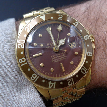 Rolex Oyster Perpetual 1675 GMT Master with brown Tiffany dial in 18K yellow gold
