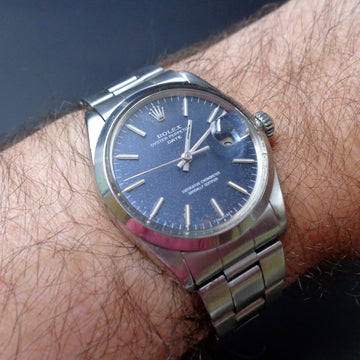 Rolex Oyster Perpetual Date with ref 1500 from IV/1970 with blue patina dial with caliber 1570
